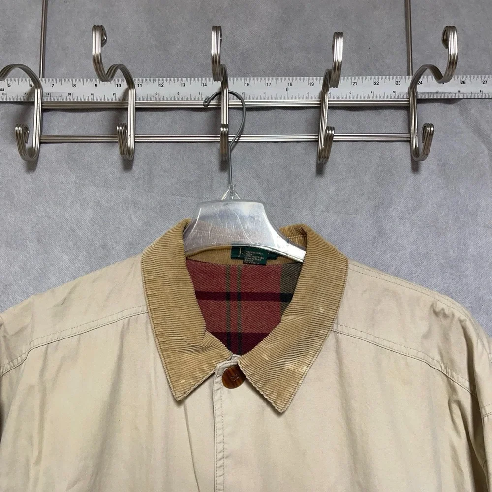 VTG J Crew Coat Men XLT Beige Chore Flannel Lined Oarsman Rugged 90s Barn Jacket